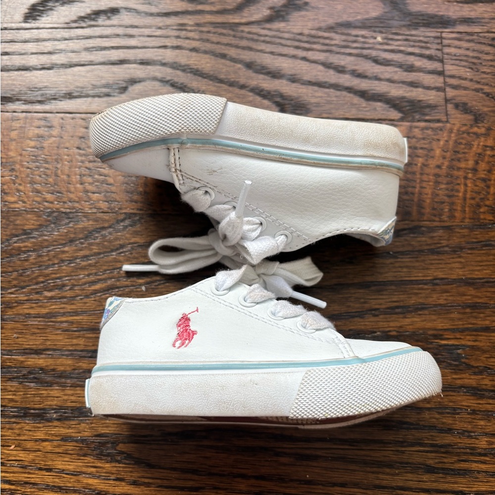 Polo by Ralph Lauren White Lace Sneakers with Flower Detail. Size 5.